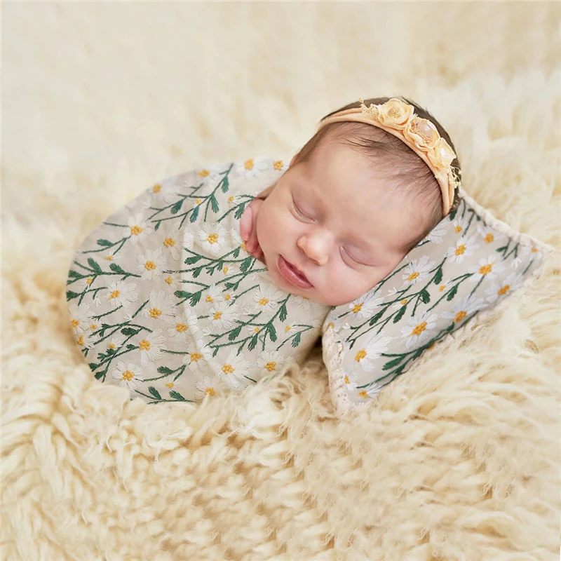 Dvotinst Newborn Baby Photography Props Embroidered Floral Wraps Pillow 2pcs Fotografia Accessories Studio Shooting Photo Props