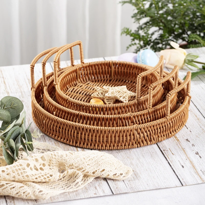 

Круглые бинауральные фотообои для кухни, хлеба, тарелки для фруктов в гостиной, настольные корзины, имитация ротанга, домашний декор