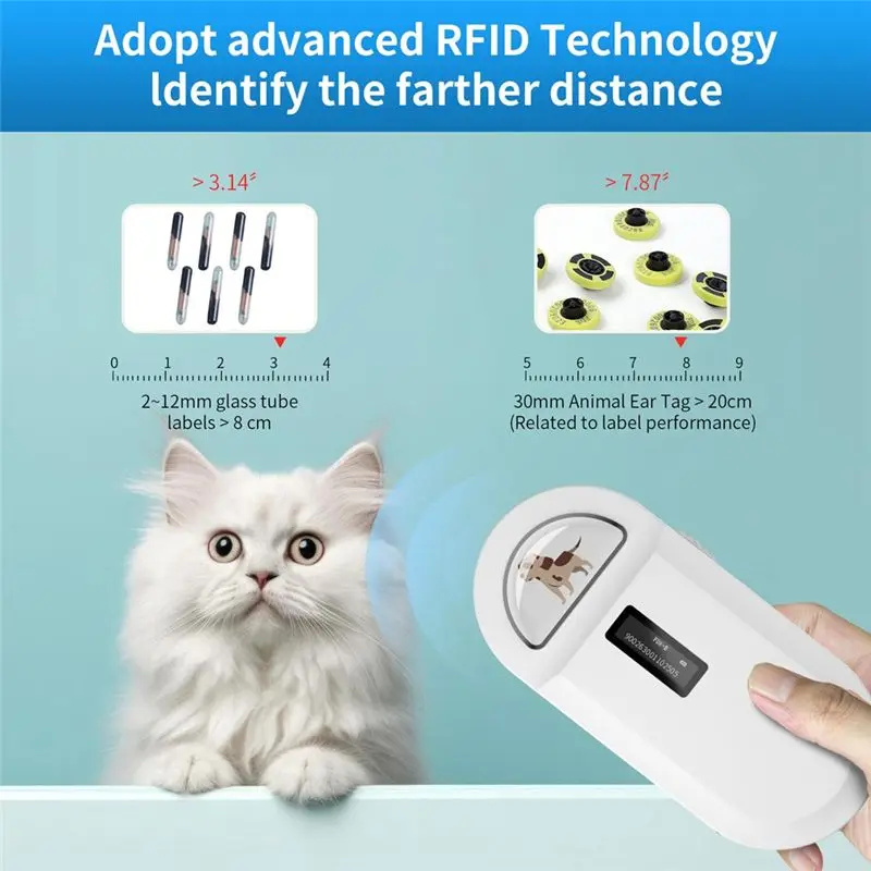 Считыватель RFID-микрочипов ABZW 134,2 кГц, портативный сканер для животных, считыватель чипов для идентификации животных по номеру. (art.: 3920dae7fb8cd) - 3920dae7fb8cd