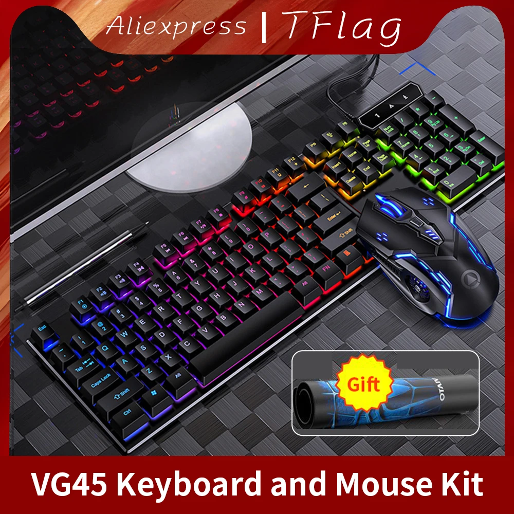 

2023 Wired Mechanical Mouse and Keyboard Set VG45 Gaming Keyboard Backlit 104 Keys Gamer USB Breath Light for Office PC Laptop