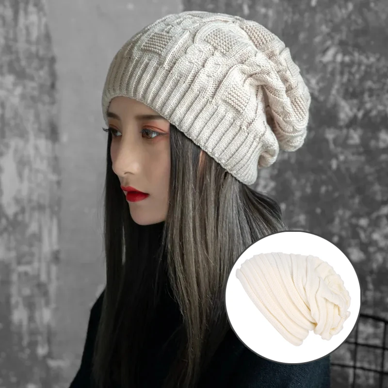 

Winter Baggy Slouchy Hat Wool Knitted Warm Cap for Men Women Beanie Oversized Winter Hat for Skiing Hip-hop Hat Street Dance