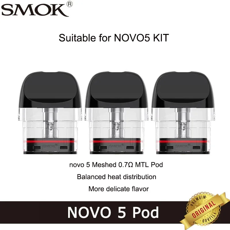 

3 шт./лот SMOK NOVO 5 Pod 0.7ohm MTL атомайзер 2 мл пустая емкость Подходит для электронной сигареты NOVO 5 набор для вейпа
