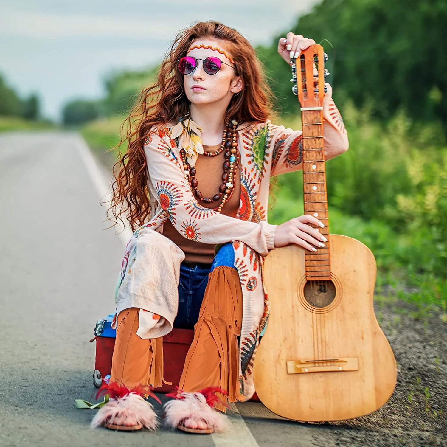 Коричневый ретро-рок хиппи чехол для ботинок с бахромой 80-х годов музыкальный