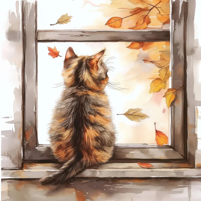 

Многоразовая наклейка на стену "Котёнок у окна"