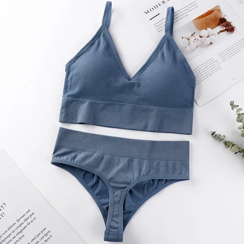 Qisin French Backless Push Up Underwear Set Women Sexy Seamless Bralette Female Lingerie Soft Tank Crop Top Gym Sport Bra