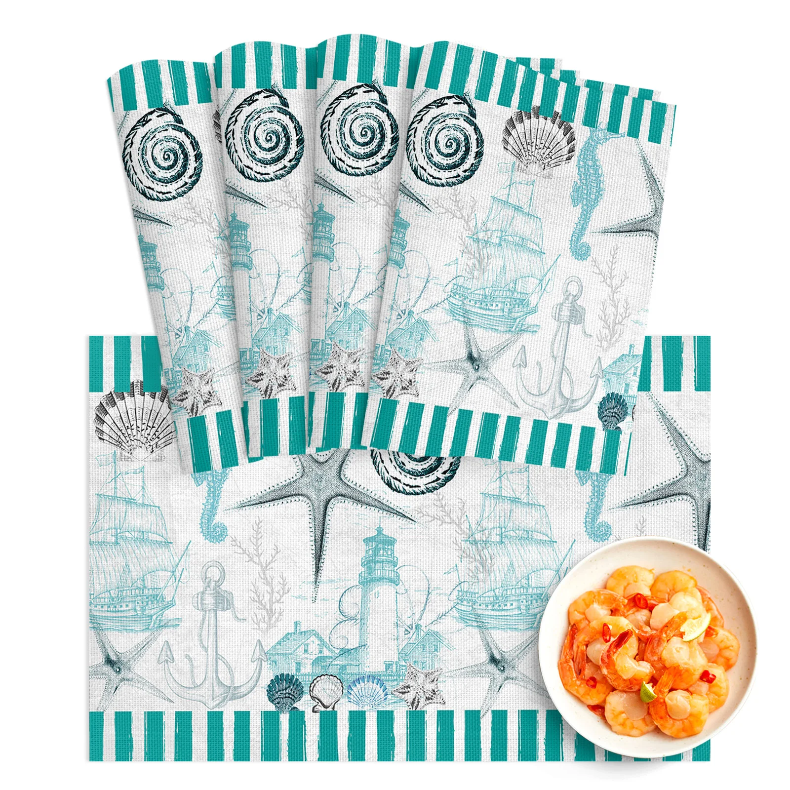 

4/6Pcs PVC Placemats Marine Texture Shells Starfish Lighthouse Anchor Dining Disc Pads Bowl Coasters Plate Kitchen Table Mats