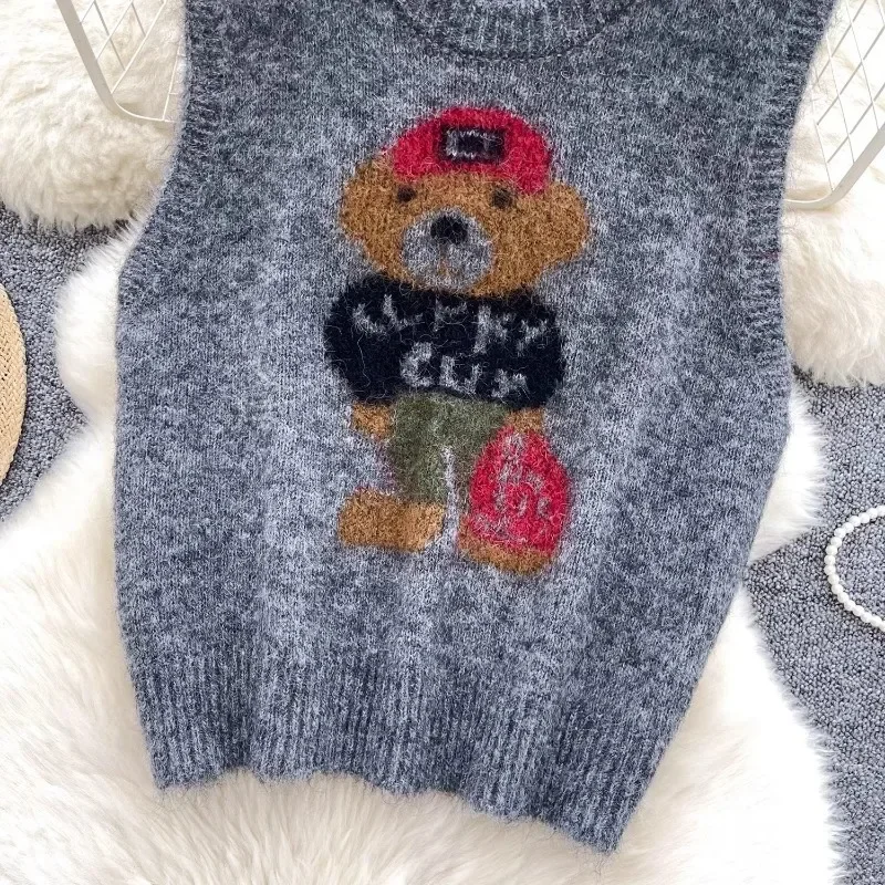 Корейский шикарный Повседневный вязаный свитер без рукавов жилет японская Милая