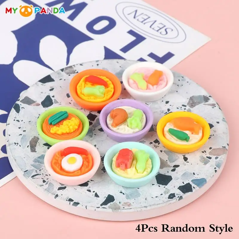

4Pcs/Set Dollhouse Miniature Noodle Bowl Simulation Vegetable Egg Noodles Kitchen Food Model Doll House Decor Toy Accessories