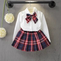 2022 new girls performance dress korean version solid color shirt and plaid pleated skirt two piece school uniform