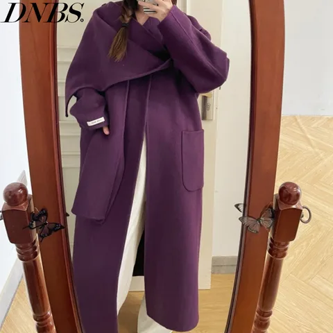 SHENGYAO женское фиолетовое шерстяное пальто oversize