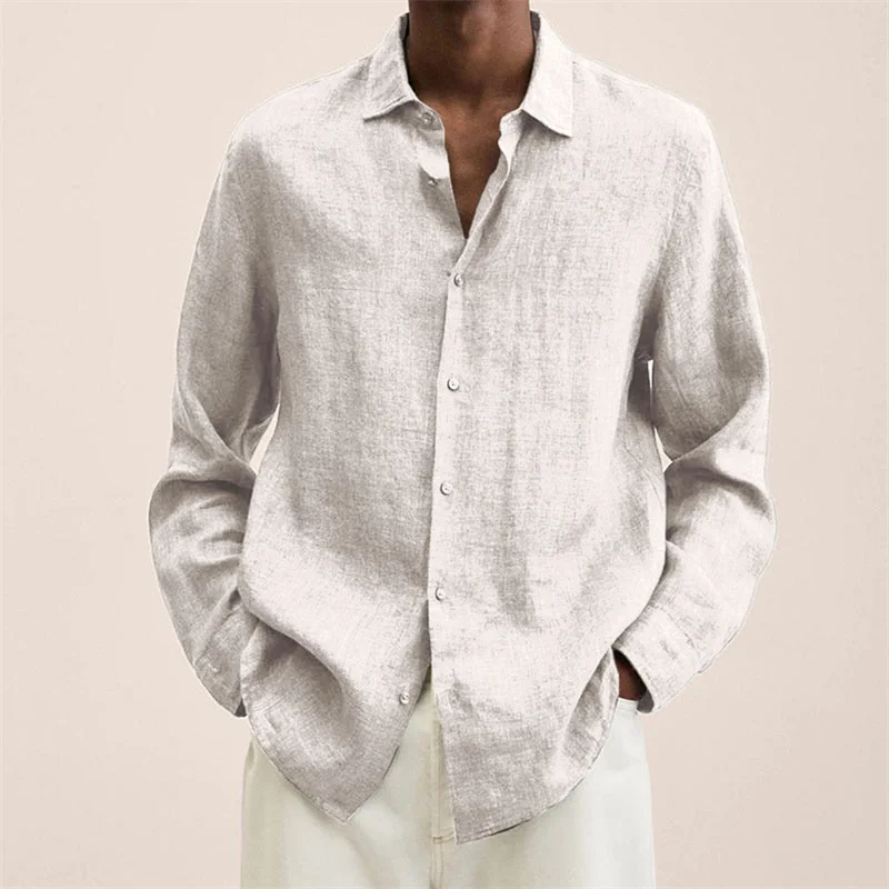 

Spring Men Shirts Loose Linen Solid Long Sleeve Turn-Down Collar Button Retro Autumn Solid Shirt For Male Blouse Sexy Tops