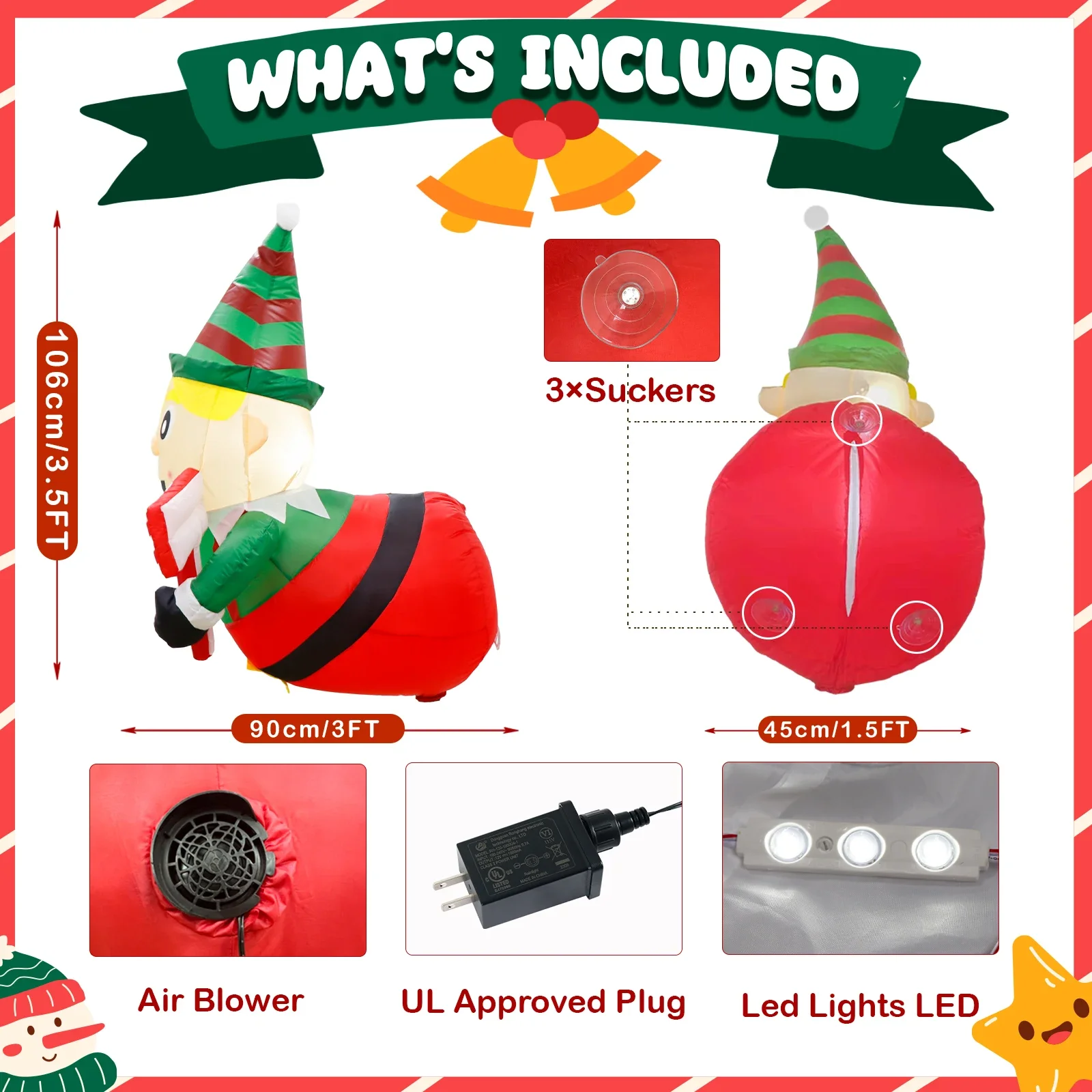 3 5-футовый надувной рождественский эльф рождественские украшения из окна