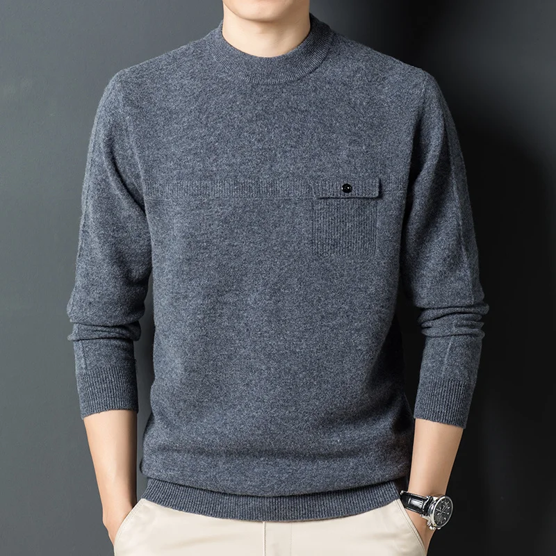 

Autumn winter Mens sweater long sleeve T-shirt middle-aged and young business knitted warm round neck bottomed sweater