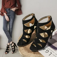 european and american trade fashion sexy roman cross stiletto high heel color large shallow mouth behind zip sandals