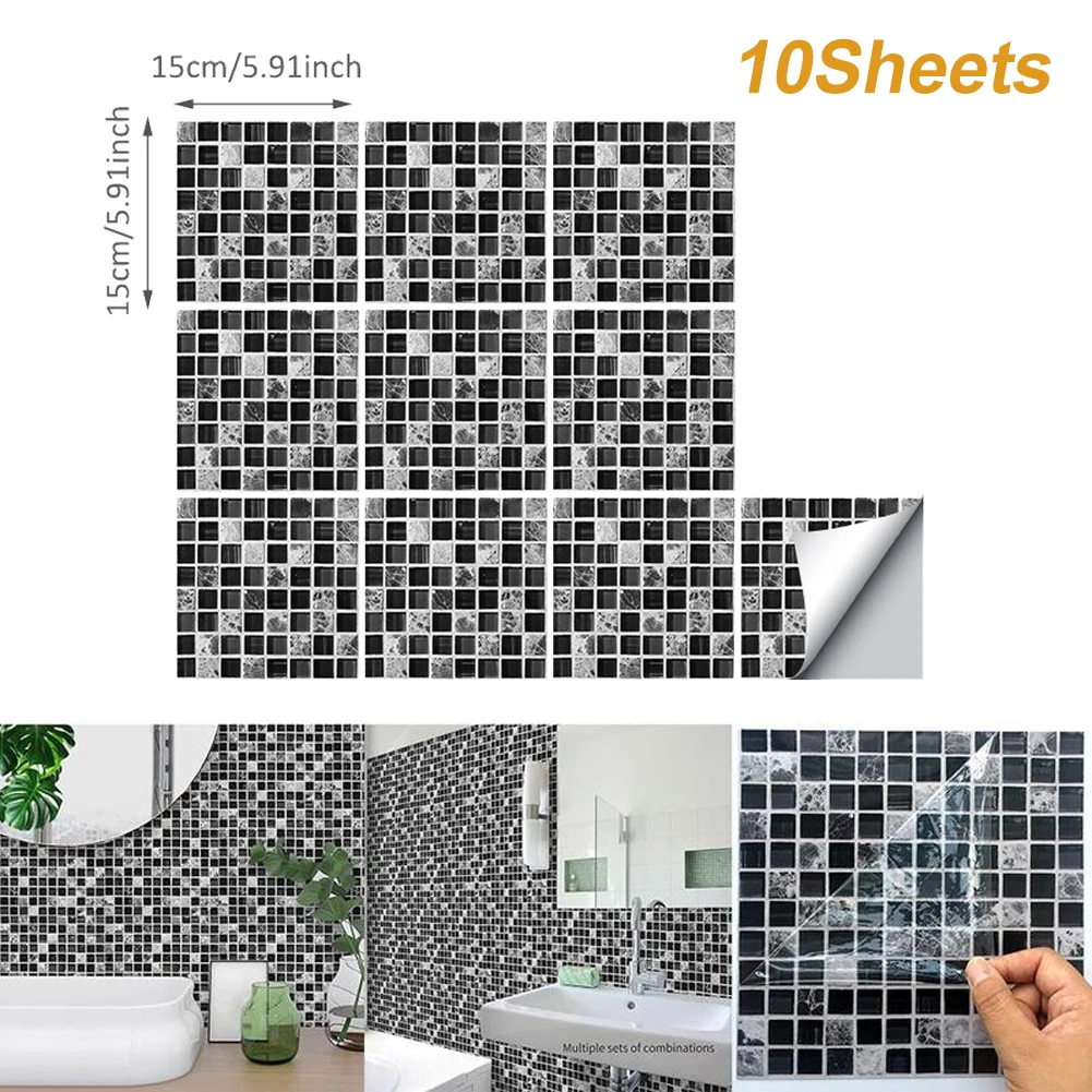 

Mosaic Tile Sticker for Kitchen Bathroom Wallpaper Peel and Stick 3D Self Adhesive Wall Tile Waterproof Backsplash