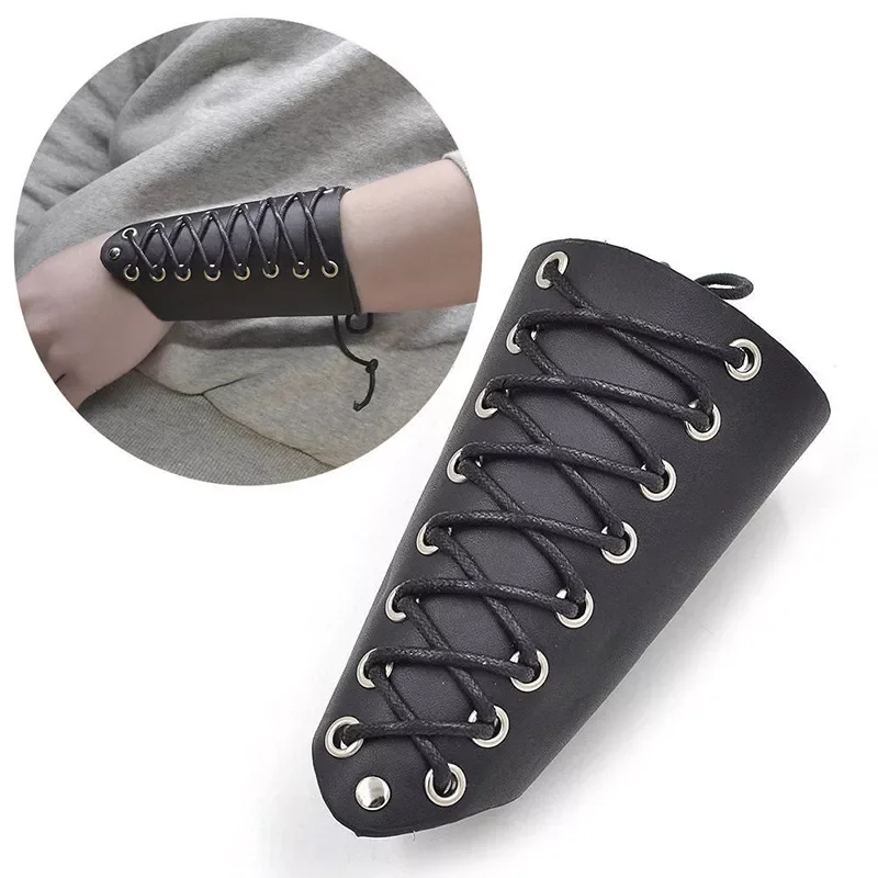 

1 Pcs Men Leather Arm Warmers Lace-Up Gauntlet Wristband Arm Armor Cuff Cross String Wide Bracer Protective Steampunk Cosplay