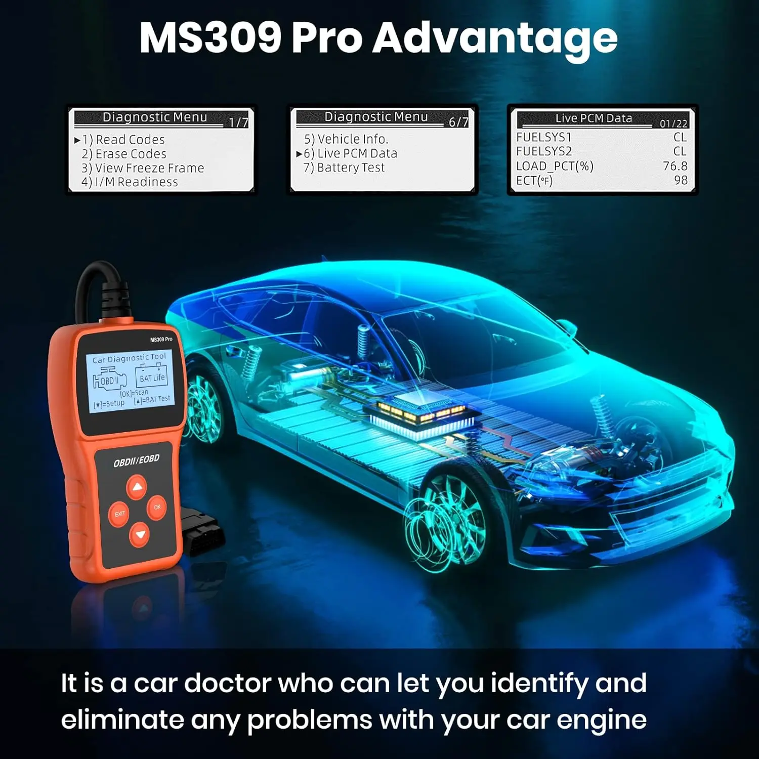 MS309 Pro Enhanced OBD2 Scanner Check Engine Code Reader Clear Fault Codes OBDII Diagnostic Tool для всех автомобилей с 1996 г.