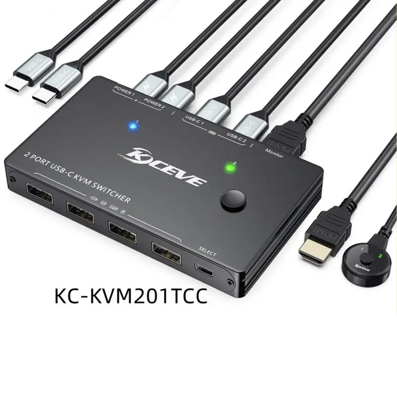 

Квм-консоль с разъемом Type-C, выход 2 в 1, 4K, 60 Гц, USB квм-консоль, поддержка зарядки PD для 2 компьютеров, совместное использование 1 монитора и 4 USB-устройств