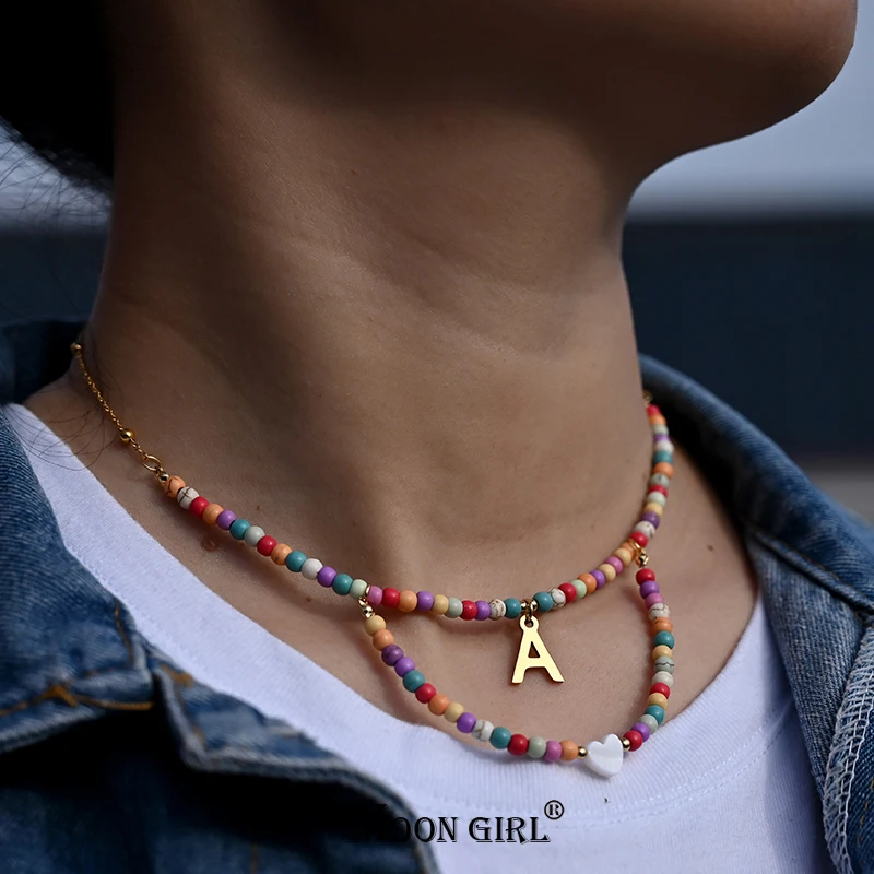 

Bohemian Stainless Steel Initial Choker New in Necklace Fashion Natural Shell Heart Necklace y2k Jewelry MOON GIRL Design