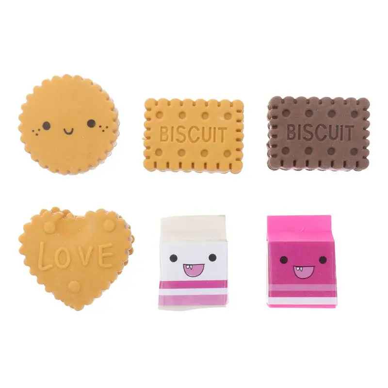 

6pcs Box-packed Kawaii Milk Cookies Biscuit Erasers School Stationery Supplies Creative Gift for Kids Children Students