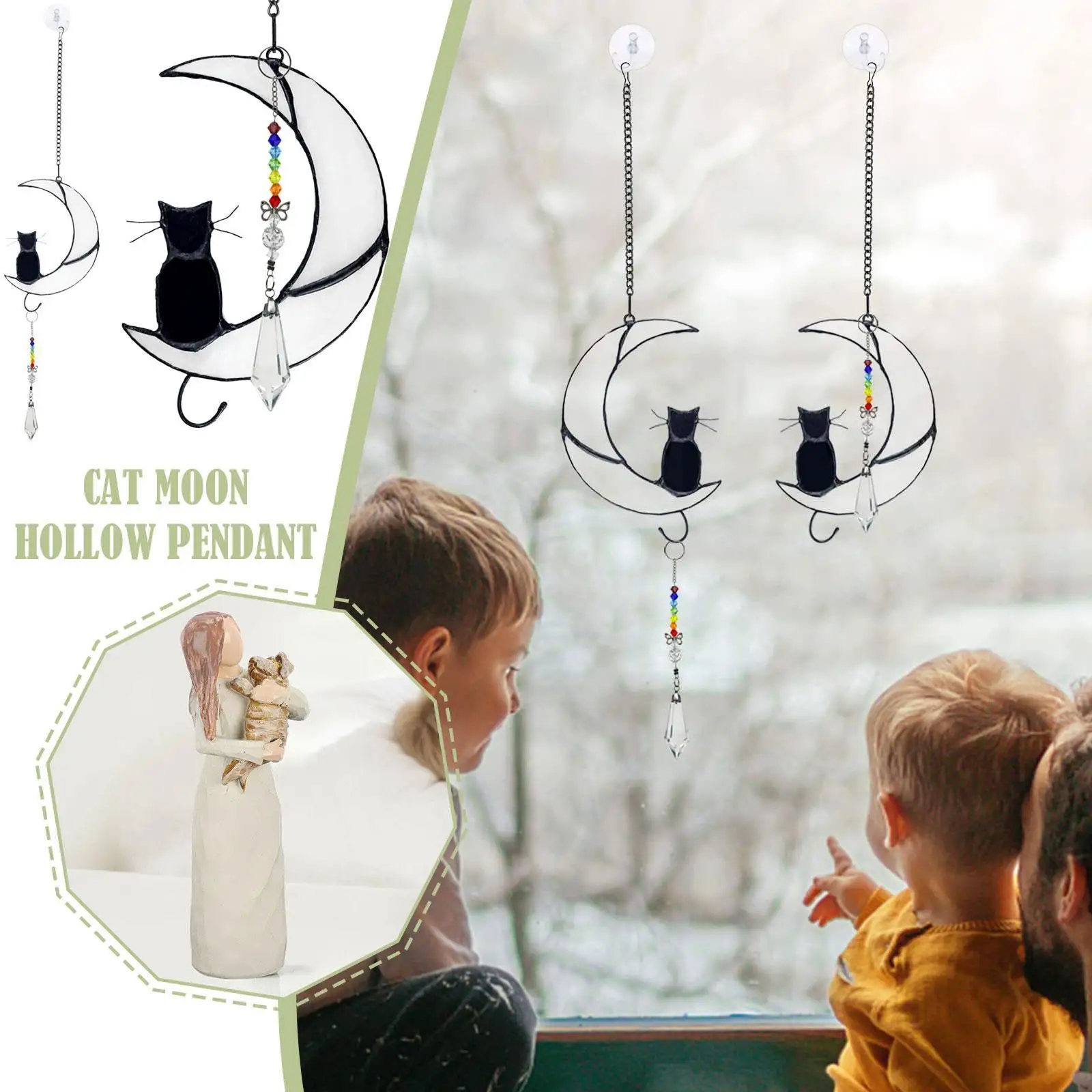 

Stained Glass Window Hanging Ornament Crystal Cher Pendant Decoration Moon Window Diy Home Black Wall On Handmad P1j3