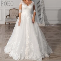poeo elegant wedding dresses appliques half sleeve v neck zipper floor length none train robe de mari%c3%a9e bride