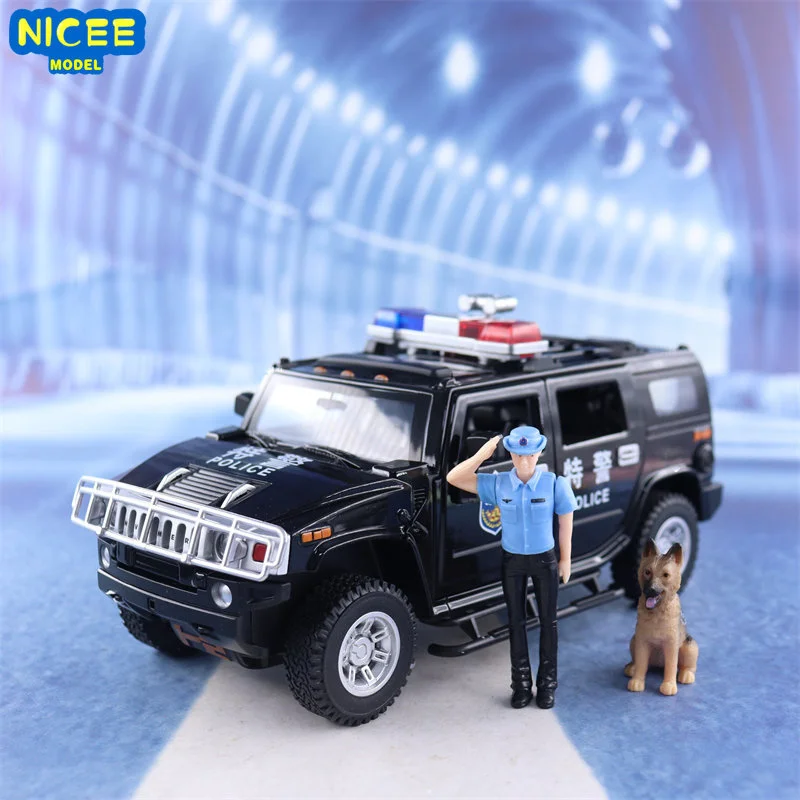 

1:24 HUMMER H2 police car Off-road car Diecast Metal Alloy Model car Sound Light Pull Back Collection Kids Toy Gifts F549