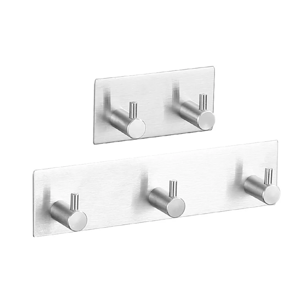 

Sticky Hook Towel Holder Hanging Hooks Kitchen Hardware Silver Stainless Steel Towel Racks Triple Hooks Bathroom