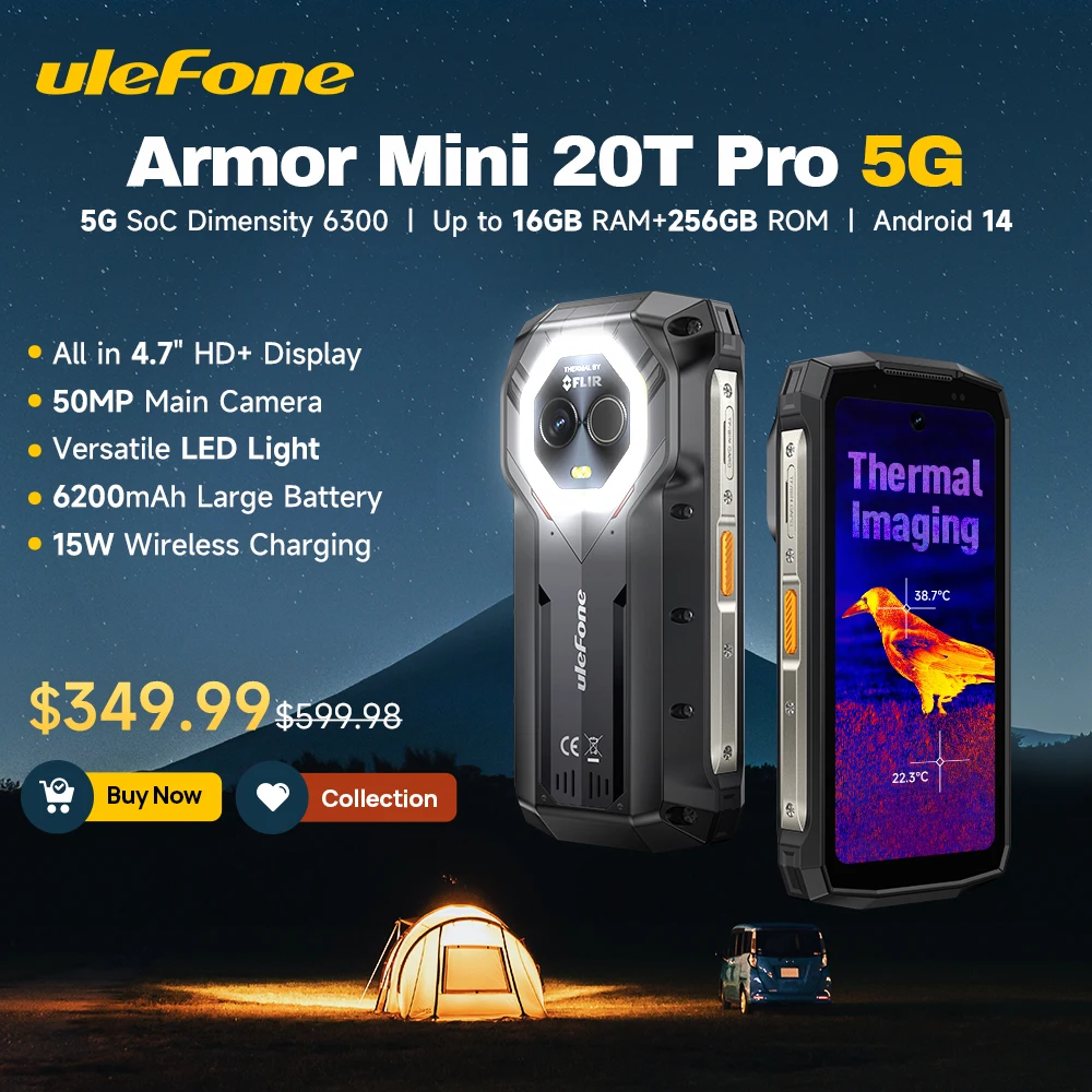 【Новинка 2024 года】Ulefone Armor Mini 20T Pro прочный телефон 4 7 дюйма 5G 6200 мАч 33 Вт зарядка