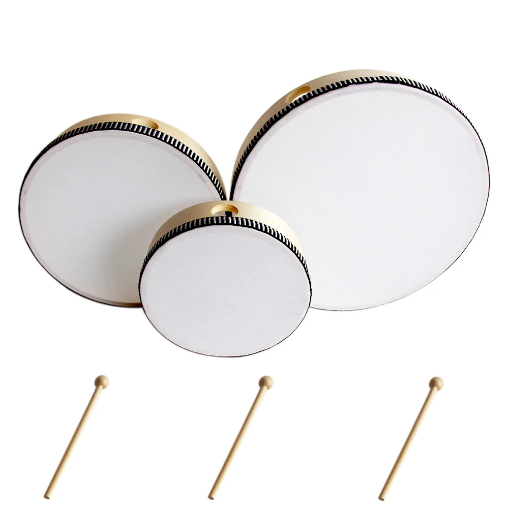 

3pcs Fun Early Education Music Game Portable Round Wood Frame Hand Drum Children Musical Gift Kids With Stick Toy