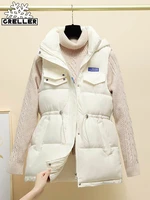 greller 2022 new cotton down winter vest women loose hooded warm long cotton padded jacket sleeveless female winter waistcoat