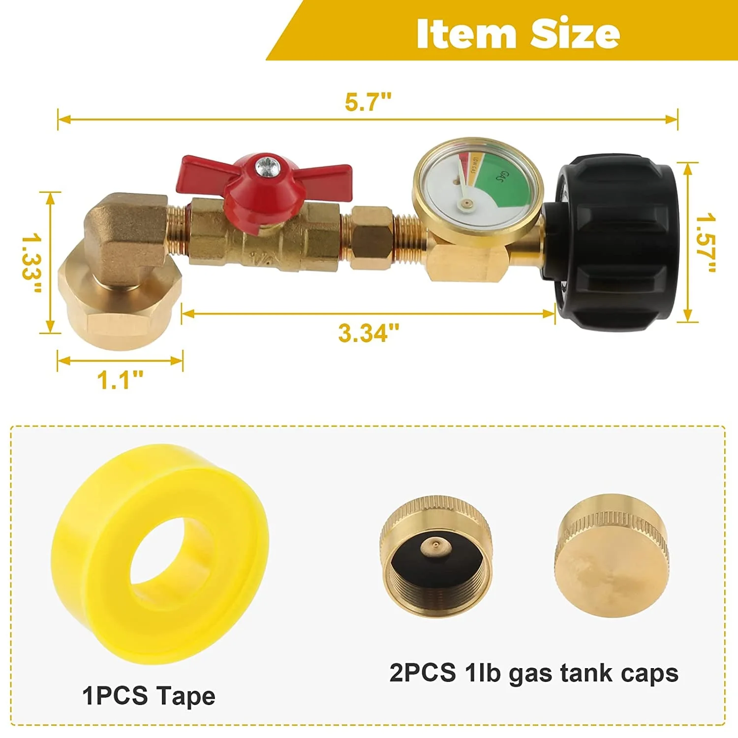 

QCC1 Propane Tank Refill 90 Degree Elbow Adapter with Gauge and ON/Off Control Valve for Camping Grill 1LB from 5-40LBS Cylinder