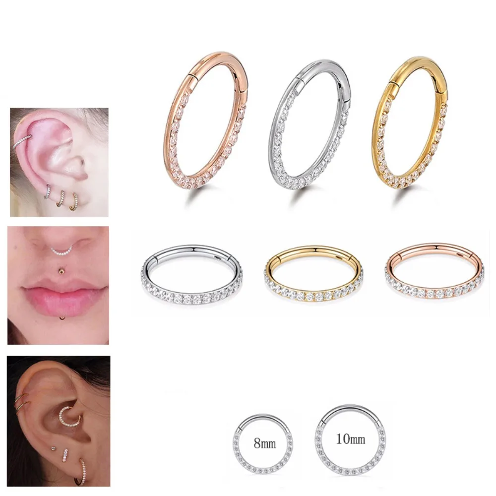 

New Spiral Nose Ring Perforated Cartilage Earrings Crystal Small Lip Face Ear Hanging Diaphragm Nose Ring Body Piercing Jewelry