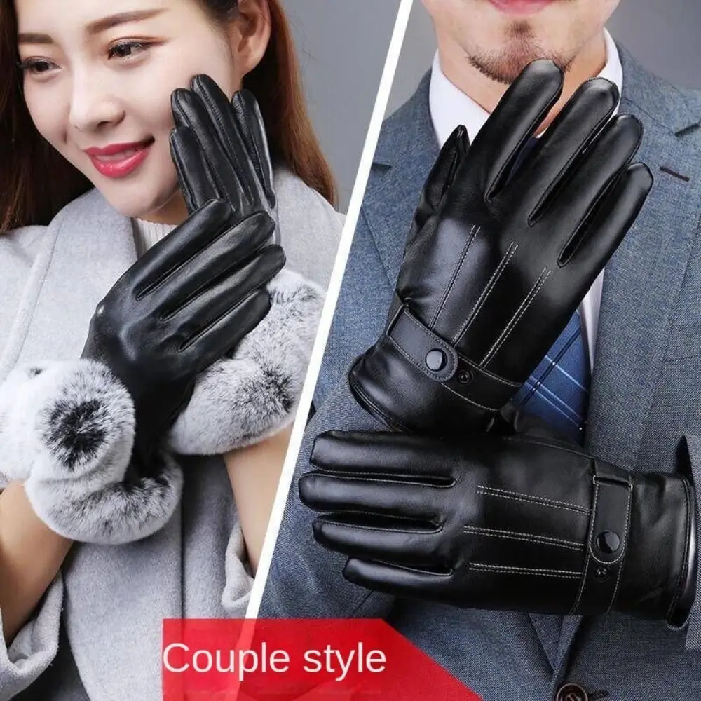

Winter Windproof Plus Velvet Thicken Warm PU Leather Faux Fur Gloves Touch Screen Mittens Cashmere Gloves