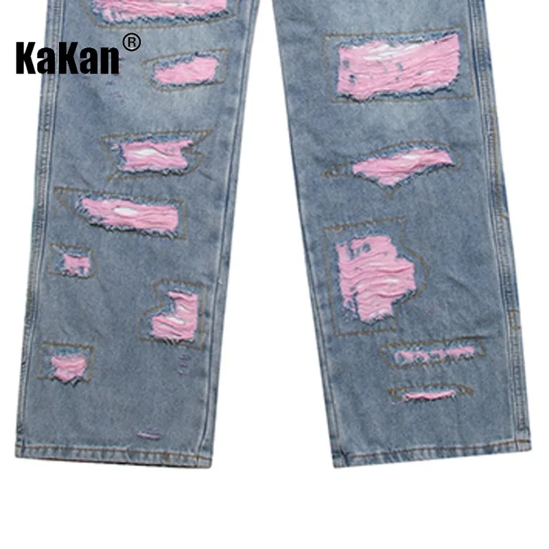 Kakan-Европа и США новые розовые потертые джинсы с рваными дырками мужские уличные