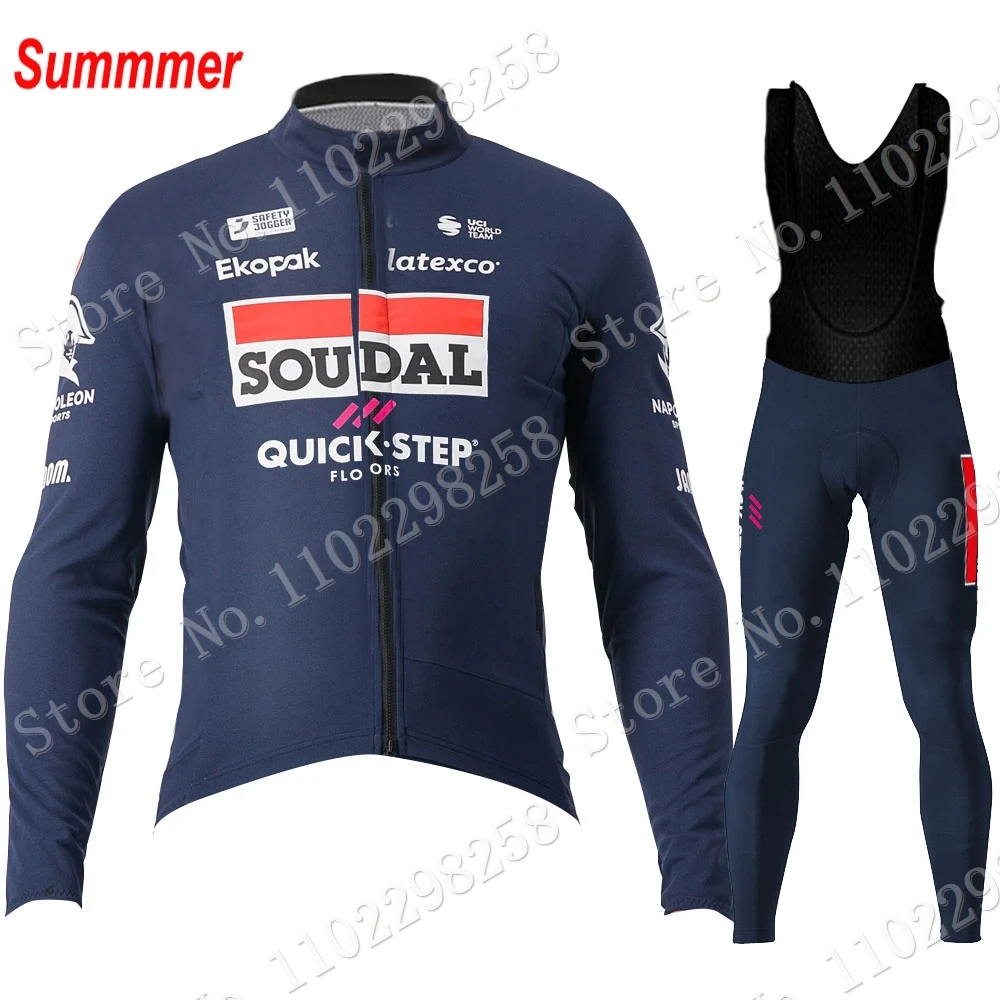 

Summer Soudal Quick Step Team 2023 Cycling Jersey Set Dark Blue Long Sleeve Mens Clothing Suit MTB Bike Road Pants Bib Maillot