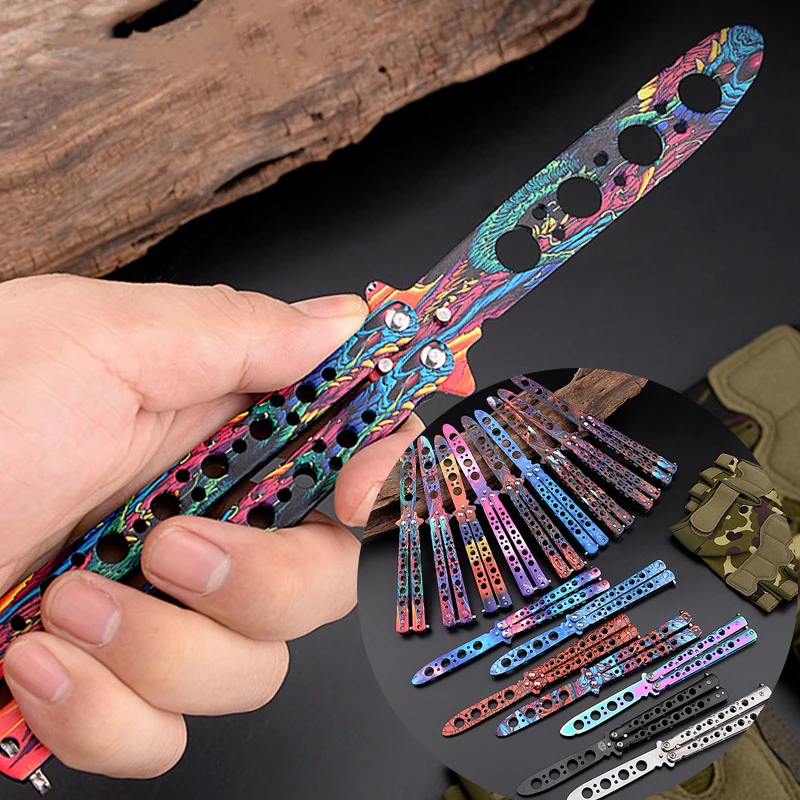 CSGO Balisong Trainer Stainless Steel Utility Pocket Practice Training Tool for Outdoor Games Portable Folding Butterfly Knife