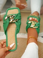 chain detail flat slide sandals