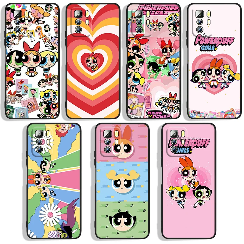 

Anime Powerpuff Girls Phone Case For Xiaomi Redmi Note 11E 11T 11S 10T 10S 9S 9T 8T 7 Pro Plus Lite Max Black Cover