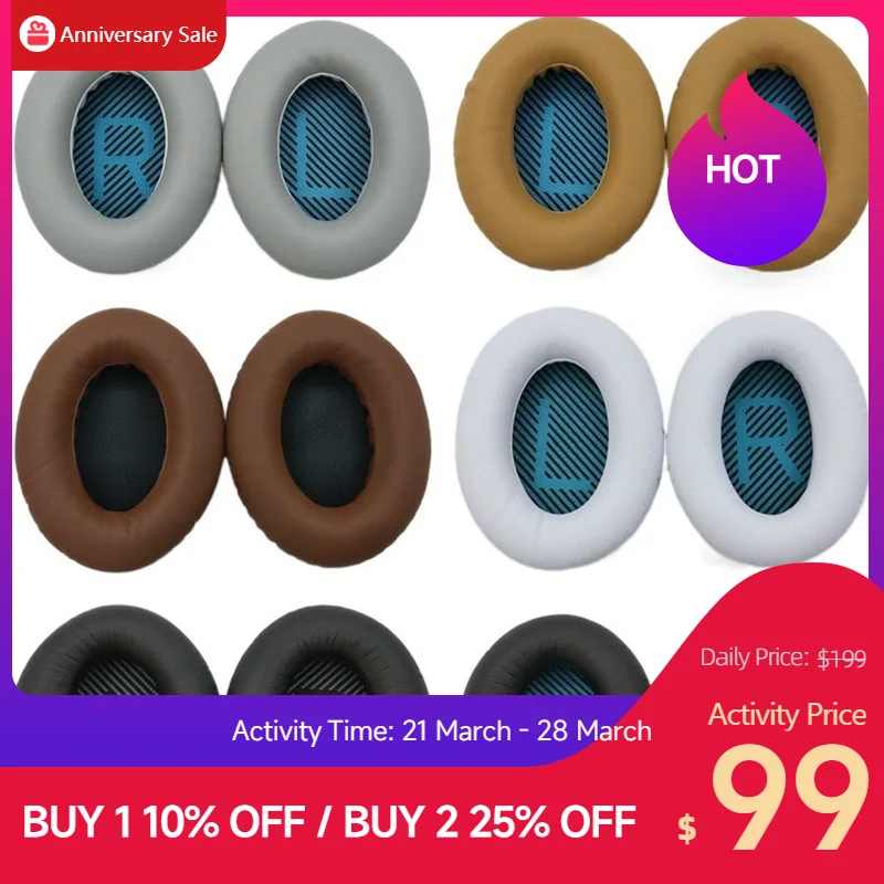 Фото 1 Pair Replacement foam Ear Pads pillow Cushion Cover for BOSE Soundtrue AE2 IW QC15 QC25 QC35 Headphone Headset EarPads №1