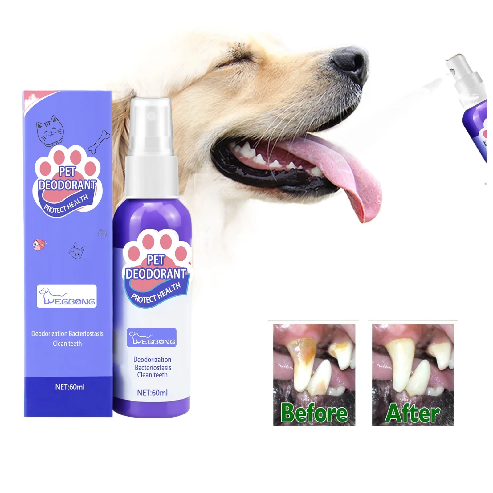 

Dog bad breath spray cat breath fresh mouth cleaning pet deodorant deodorization