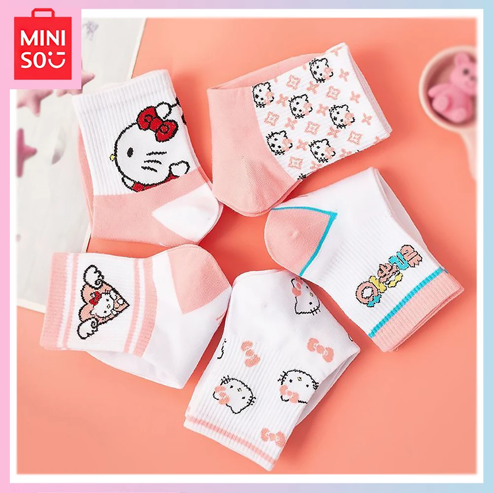 

Miniso Hello Kitty Pink Cartoon Kawaii Womens All-Matching Size Long Mid-Tube 35-44 Socks for A Girls Birthday Christmas Present
