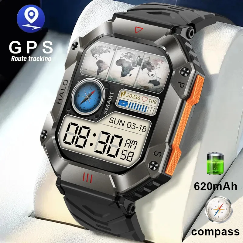 

2023 New Durable Military Smart Watch Android Ios Fitness Watch IP67 Waterproof 620mAh Battery Bluetooth Men' Smart Watch