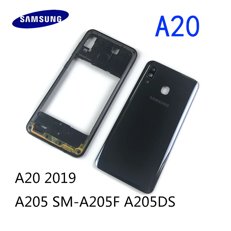 

For SAMSUNG Galaxy A20 2019 A205 SM-A205F A205DS Housing Middle Frame+Battery Back Cover Rear Cover + Camera Lens Repair Parts