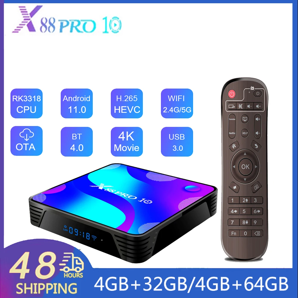 

Приставка Смарт-ТВ X88 PRO10 RK3318, 2022 ГГц, Wi-Fi