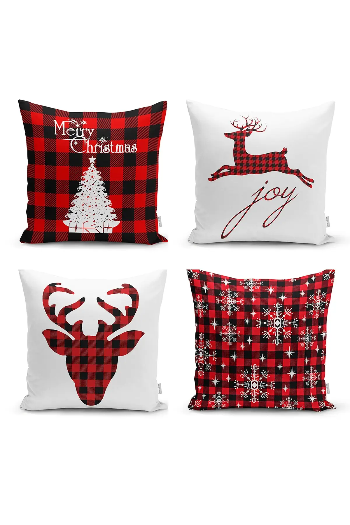 

Plaid Zeminli Christmas Patterned 4'lü Cushion Pillow decorate Case New Year Gift 2023 Free Shipping