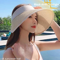 new 14cm big brim sun hat empty top foldable portable roll up beach hat summer casual straw cap visors cap women fishermans hat
