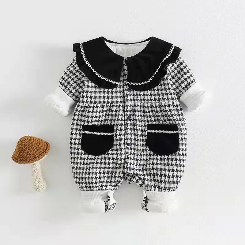 

Plaid print Hooded Rompers Autumn Winter Girl Boy Fashion Infant Costume Kids Toddler thicken Jumpsuit Newborn Baby Clothes