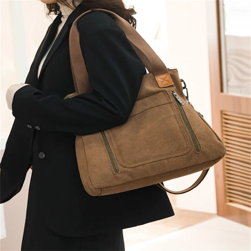Fashion Luggage &Bags Women's Handbags Shoulder Korean Version Simple Large Capacity Casual Canvas Tote File Storage Crossbody