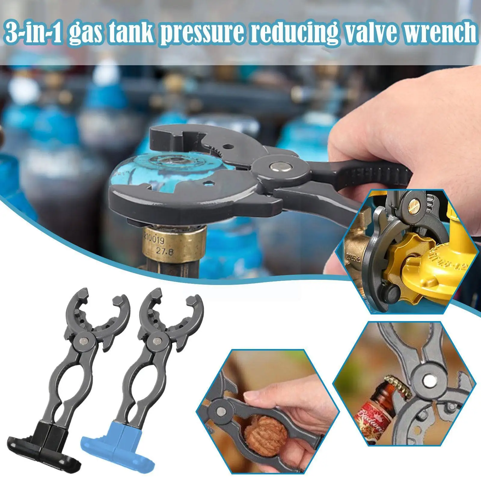 

3-in-1 Tighten Release Tool Gas Tank Pressure Reducing Can Gas Opener Wrench Pliers Removal Natural Valve Nutcracker W9O3